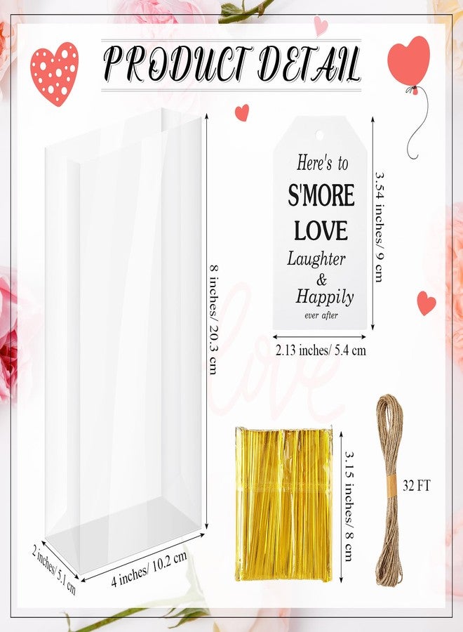 Mooliwe 50 Set S'mores Kit 4 x 2 x 8 S'more Bags Flat Bottom Gusseted Cellophane Bags with Favor Tag and Twine for Wedding Baby Shower Birthday Favors Party(Elegant Style) - Image 2